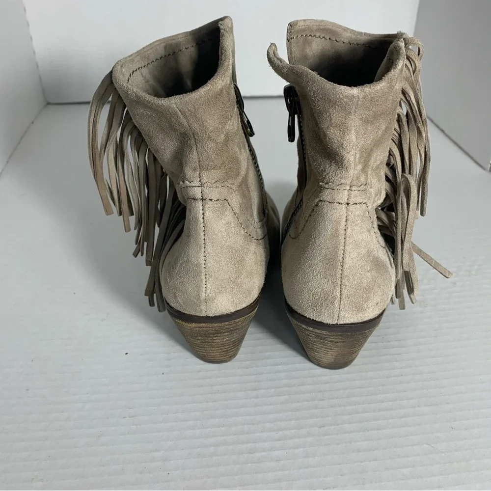 Sam Edelman Fringe Suede Ankle Boots - Taupe Size 8.5